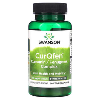 Swanson‏, "CurQfen קומפלקס כורכומין/חילבה, מתוקנן, 500 מ""ג, 60 כמוסות צמחיות"
