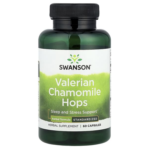 Swanson, Valerian Chamomile Hops, 60 Capsules