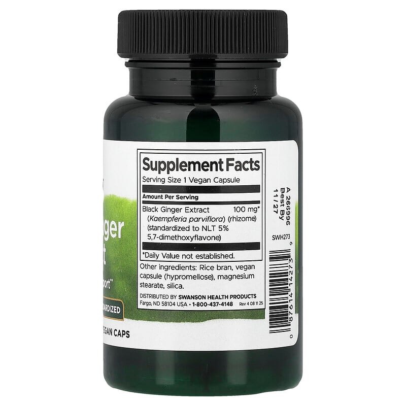 Black Ginger Extract, Standardized, 100 mg, 30 Vegan Caps