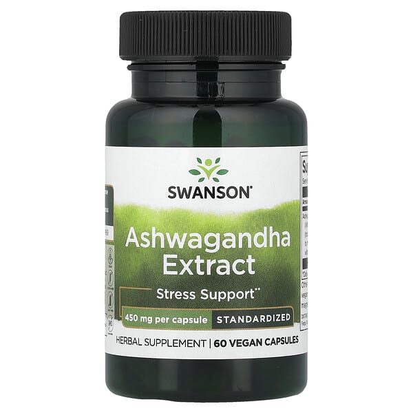 Swanson Vitamins, Ashwagandha Extract, Standardized, 450 mg, 60 Vegan Capsules — product photo 1
