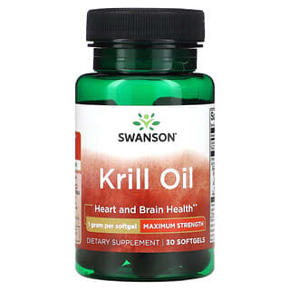 Swanson, Huile de krill, Force maximale, 1 g, 30 capsules à enveloppe molle