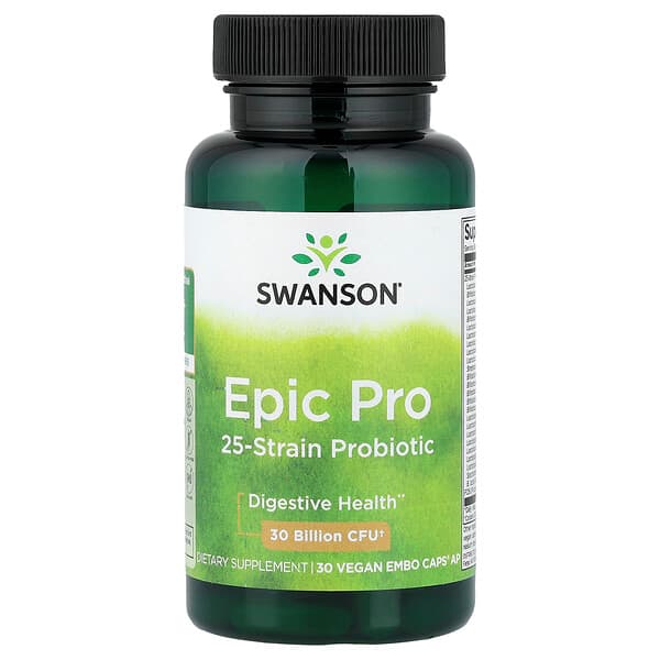 Swanson Vitamins, Epic Pro, 25-Strain Probiotic, 30 Vegan Embo Caps® AP — product photo 1