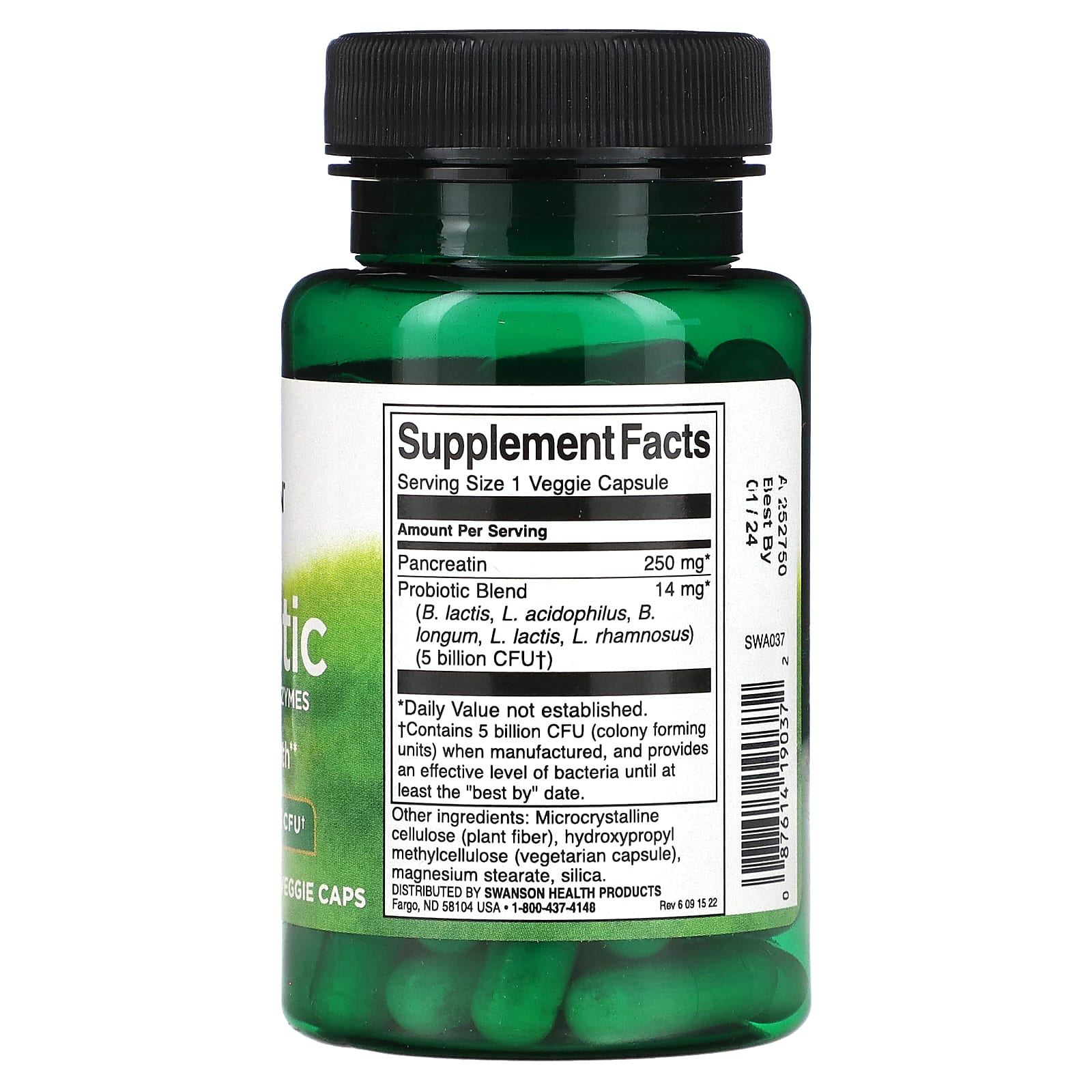 Swanson, Probiotic With Digestive Enzymes, 5 Billion CFU, 60 Veggie Caps