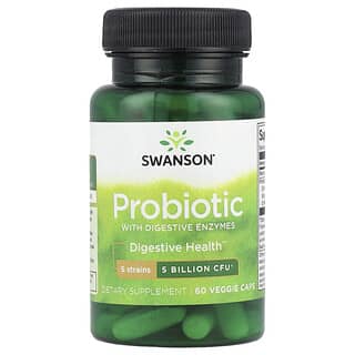 Swanson, Probiotico con enzimi digestivi, 5 miliardi di CFU, 60 capsule vegetali