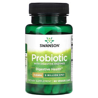 Swanson, Probiotikum mit Verdauungsenzymen, 5 Milliarden KBE, 60 pflanzliche Kapseln