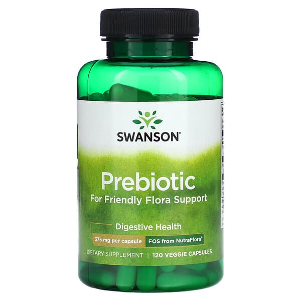 Swanson, Prebiotic for Friendly Flora Support, 375 mg, 120 Veggie Capsules