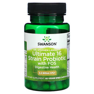 Swanson, Ultimate 16 Strain Probiótico com FOS, 3,2 bilhões de UFCs, 60 Cápsulas Vegetais EMBO AP