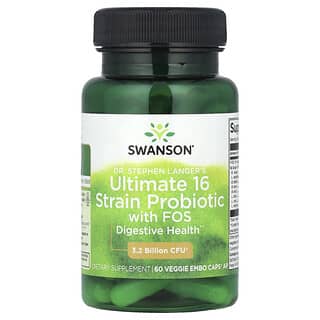 Swanson, Probiotique ultime à 16 souches avec FOS, 3,2 milliards d'UFC, 60 capsules végétariennes EMBO AP