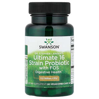 Swanson Vitamins, Dr. Stephen Langer's Ultimate 16 Strain Probiotic with FOS, 16 штаммов пробиотиков с ФОС, 60 веганских капсул EMBO Caps® AP