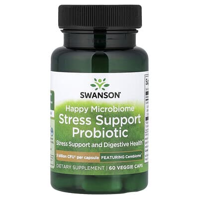 Swanson, Happy Microbiome Stress Helping Probiotic, 6 Billion CFU, 30 Vegetarian Capsules