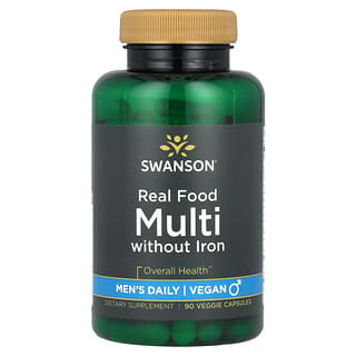 Swanson, Suplemento de uso diario para hombres, Suplemento multivitamínico con alimentos reales, Sin hierro, 90 cápsulas vegetales