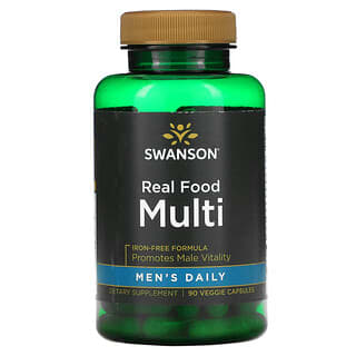 Swanson, Men's Daily, Real Food Multi, Sans fer, 90 capsules végétariennes