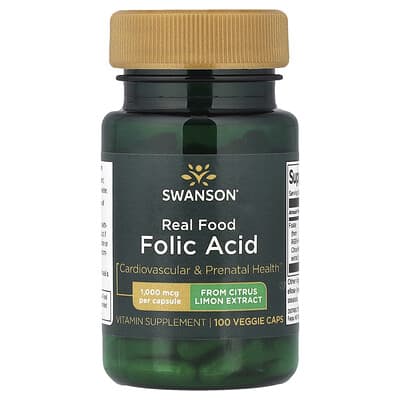 Swanson, Real Food Folic Acid, 1,000 mcg, 100 Veggie Caps