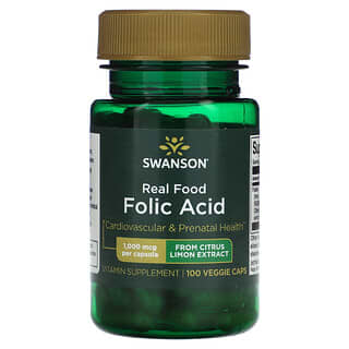 Swanson, Acide folique, Real Food, 1000 µg, 100 capsules végétariennes