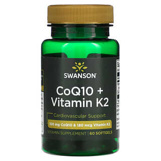 Swanson, Коэнзим Q10 + витамин K2, 60 мягких таблеток