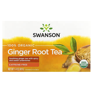 Swanson, Thé au gingembre 100 % biologique, sans caféine, 20 sachets de thé, 40 g