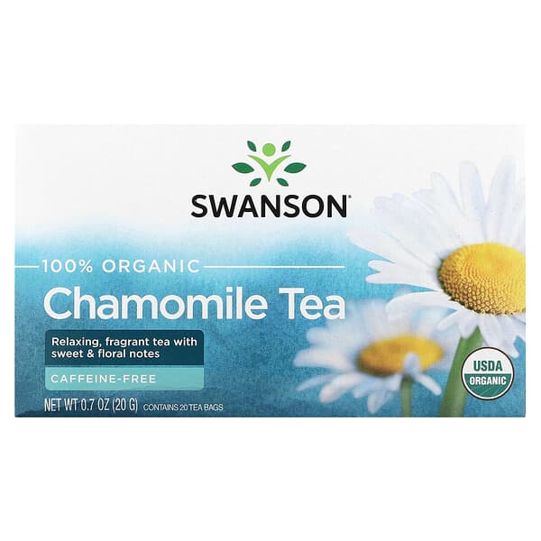 Swanson‏, 100% תה קמומיל אורגני, נטול קפאין, 20 שקיקי תה, 20 גרם (0.7 אונקיות)