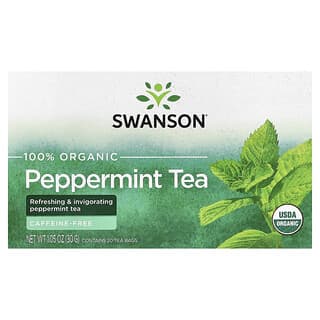 Swanson, 100% Organic Peppermint Tea, Caffeine-Free, 20 Tea Bags, 1.05 oz (30 g)