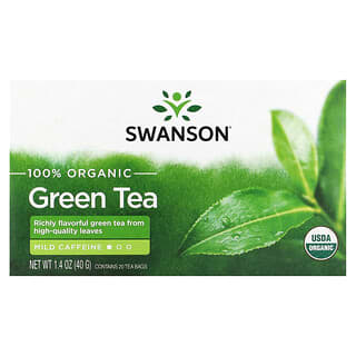 Swanson (سوانسون)‏, شاي أخضر عضوي 100٪ ، 20 كيس شاي ، 1.4 أونصة (40 جم)
