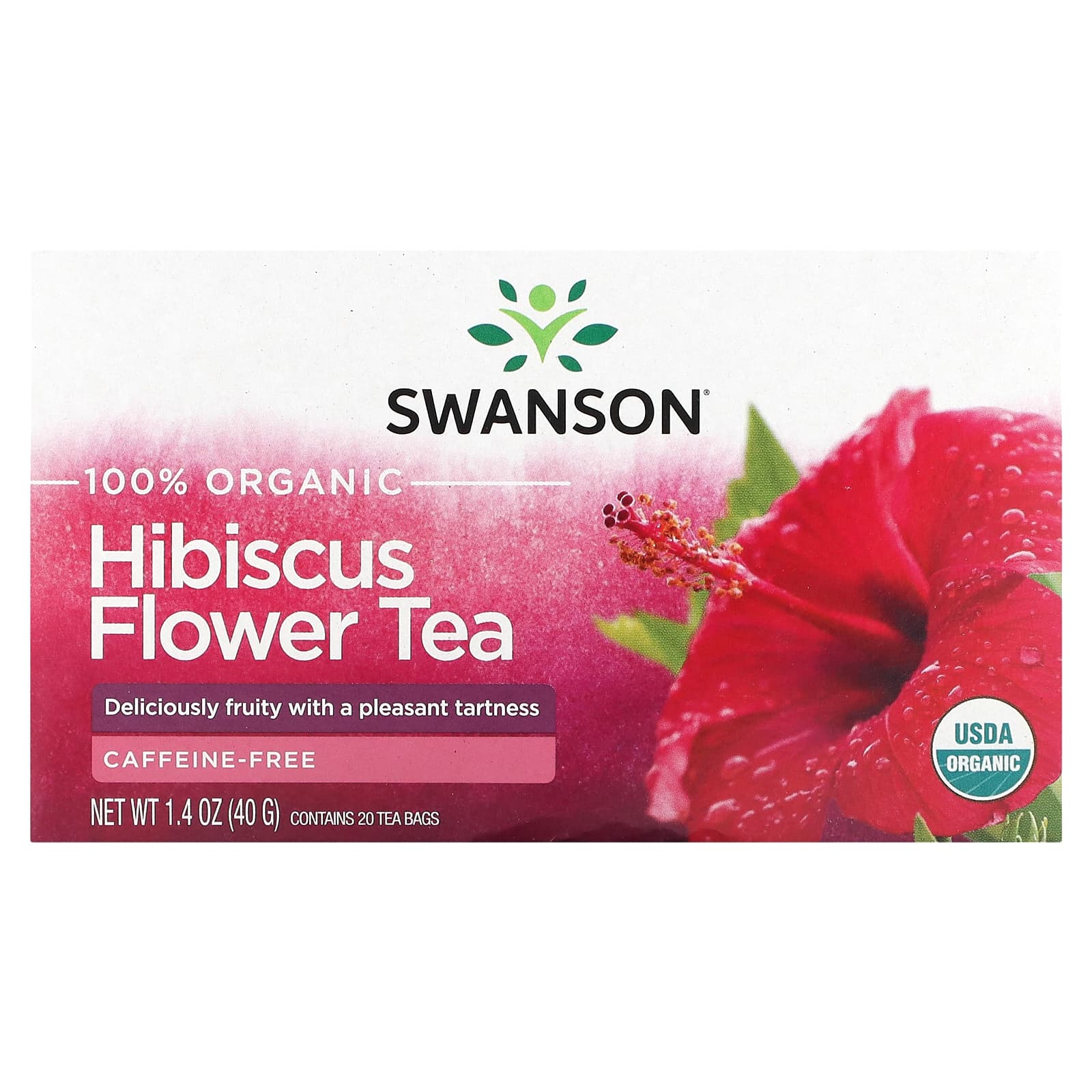 Swanson, Hibiscus Flower Tea, CaffeineFree, 20 Tea Bags, 1.4 oz (40 g)