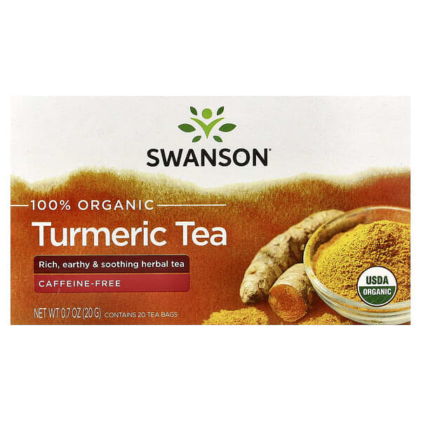 Swanson, 100% Organic Turmeric Tea, Caffeine-Free, 20 Tea Bags, 0.7 oz (20 g)