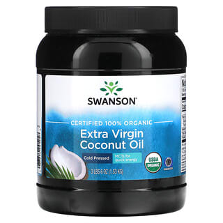 Swanson, 認定100％オーガニック エキストラバージンココナッツオイル、1.53kg（3ポンド6オンス）