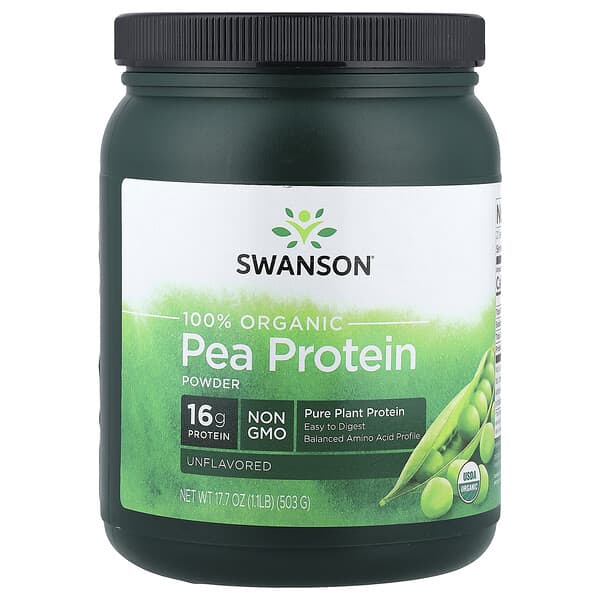 Swanson Vitamins, 100% 유기농 완두콩 단백질 분말, 무맛, 503g(1.1lb)