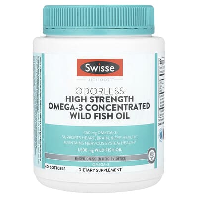 Swisse, Ultiboost®, Odorless High Strength Omega-3 Concentrated Wild Fish Oil, 1,500 mg, 400 Softgels