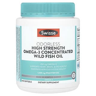 Swisse, Ultiboost®, Aceite de pescado silvestre concentrado con omega-3 de alta concentración e inodoro, 1500 mg, 400 cápsulas blandas