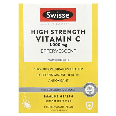 Swisse, Ultiboost™, High Strength Vitamin C, Strawberry Flavor, 1,000 mg, 3 Tubes, 20 Effervescent Tablets Each