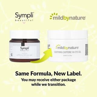 Mild By Nature, успокаивающий гель для кожи вокруг глаз, с кофеином и гиалуроновой кислотой, 30 мл (1 жидк. унция)