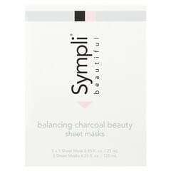 Sympli Beautiful, Balancing Charcoal Beauty Sheet Masks, 5 Sheet Masks, 0.85 oz (25 ml) Each