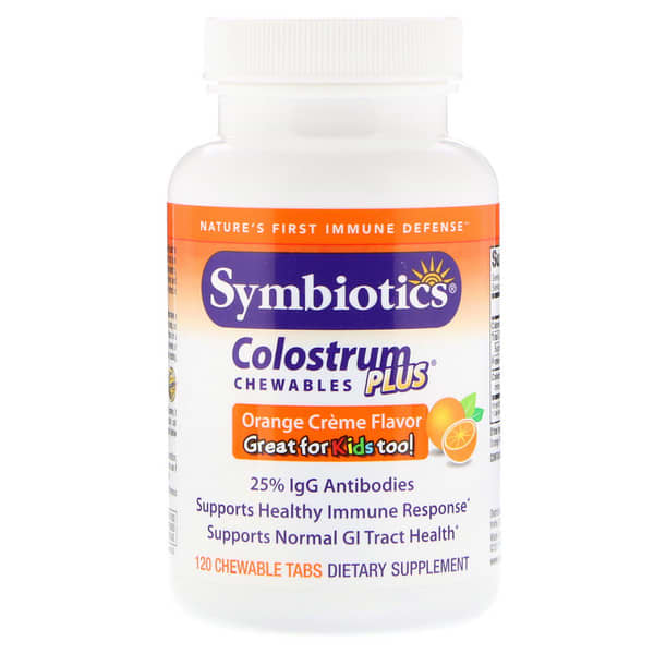 Symbiotics, 初乳プラス, オレンジクリーム風味, 120錠（チュアブル）