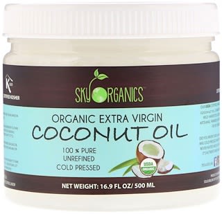 Sky Organics, Organic Extra Virgin Coconut Oil, 100% Pure Unrefined, Cold Pressed, 16.9 fl oz (500 ml)
