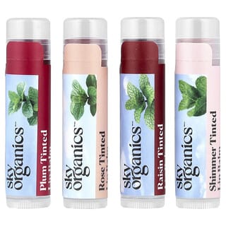 Sky Organics, Tinted Lip Balms with Beeswax, 4 Balms, 0.15 oz (4.25 g) Each