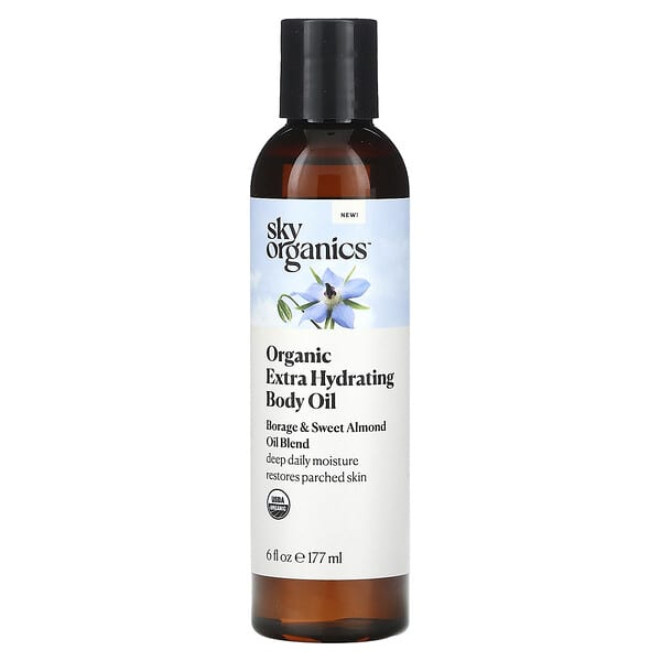 Sky Organics‏, Organic Extra Hydrating Body Oil, Borage & Sweet Almond Oil Blend, 6 fl oz (177 ml)