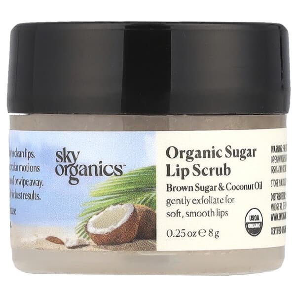 Sky Organics, 유기농 설탕 립 스크럽, 갈색 설탕 및 코코넛 오일, 8g(0.25oz)