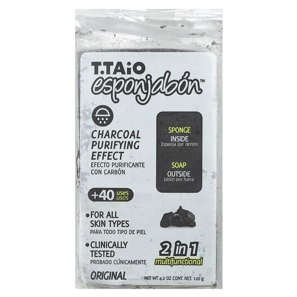 T. Taio, 솝 바, 스펀지 함유, 오리지널 숯, 120g(4.2oz)