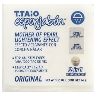 T. Taio, Soap Bar With Sponge Inside, Seifenstück mit Schwamm im Inneren, Perlmutt, 60 g (2,1 oz.)