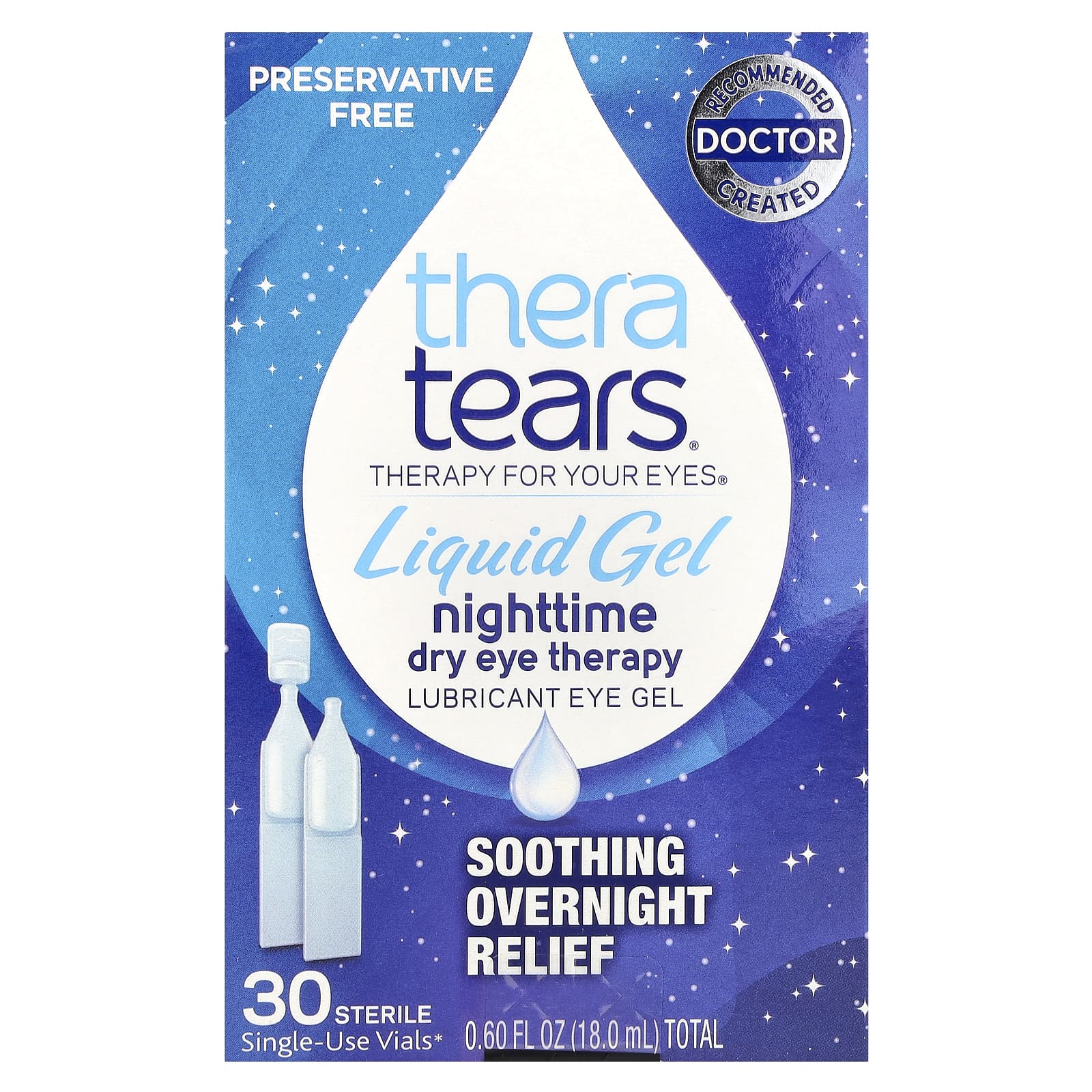 Nighttime Dry Eye Therapy, Lubricant Eye Gel, 30 Single-Use Vials