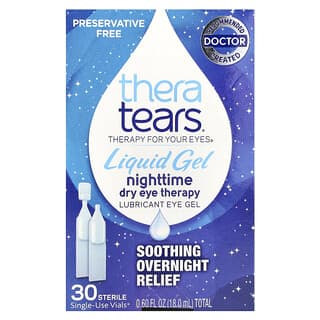 TheraTears, Traitement nocturne contre la sécheresse oculaire, Gel lubrifiant pour les yeux, 30 ampoules à usage unique