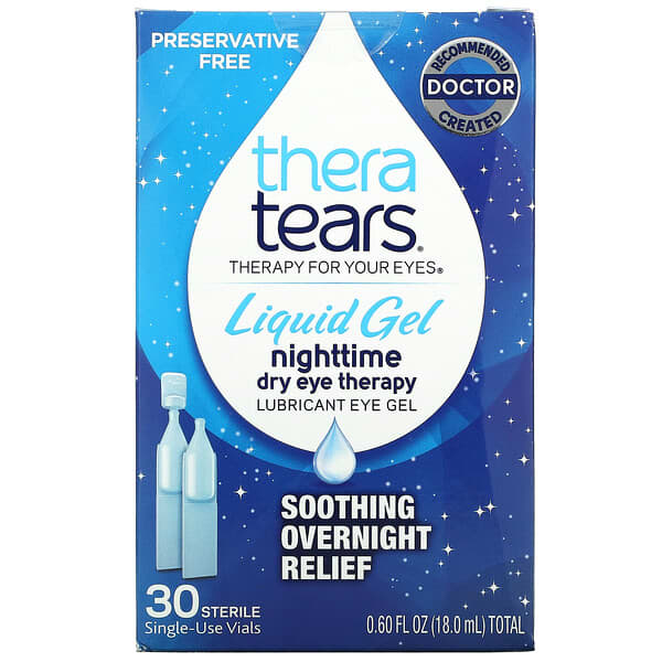 TheraTears, Nighttime Dry Eye Therapy, Lubricant Eye Gel, 30 Single-Use Vials