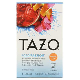 Tazo Teas, شاي عشبي، Iced Passion، خالٍ من الكافيين، 6 أكياس شاي، 2.85 أونصة (81 جم)