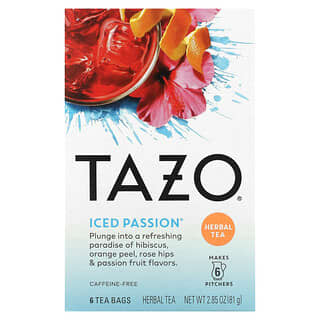 Tazo Teas, Herbal Tea, Iced Passion, без кофеина, 6 чайных пакетиков, 81 г (2,85 унции)
