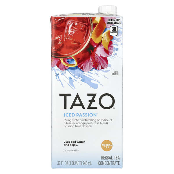 Tazo Teas, Iced Passion Herbal Tea Concentrate, CaffeineFree, 32 fl oz