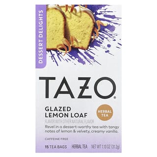 Tazo Teas, Dessert Delights, Té de hierbas, Pan de limón glaseado, Sin cafeína, 15 bolsitas de té, 31,2 g (1,10 oz)