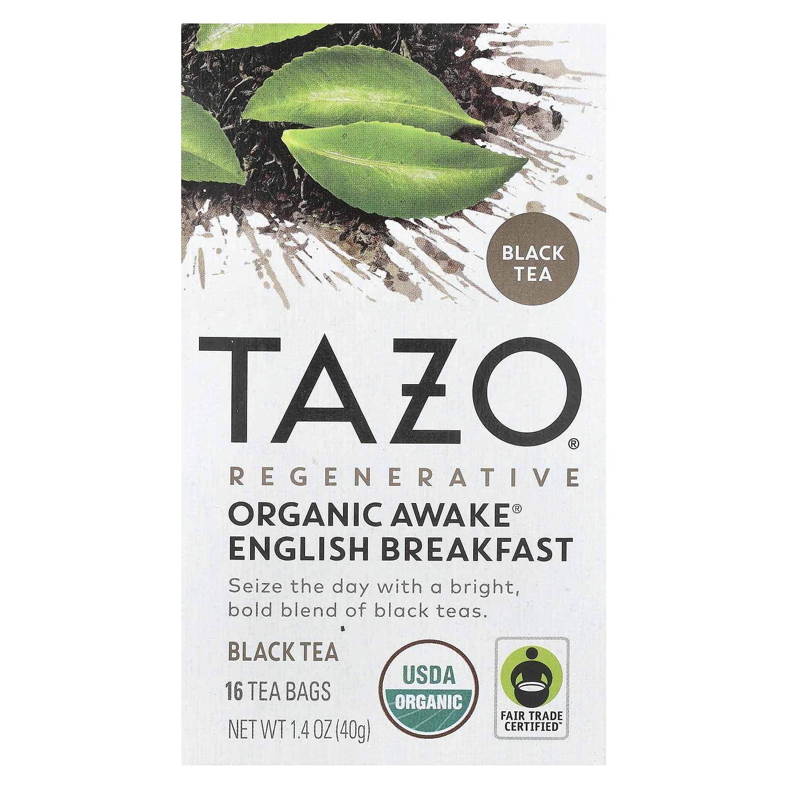 Tazo Teas, Regenerative, черный чай, органический чай для пробуждения,  английский завтрак, 16 чайных пакетиков, 40 г (