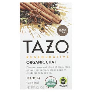 Tazo Teas, Regenerative, органический чай, черный чай, 16 чайных пакетиков, 43 г (1,5 унции)