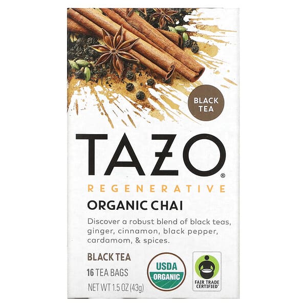 Tazo Teas, リジェネレイティブ、オーガニックチャイ、紅茶、ティーバッグ16個、43g（1.5オンス）