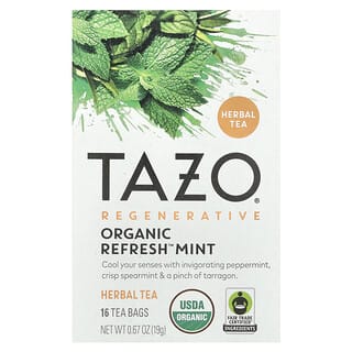 Tazo Teas, Tisane, Régénérateur, Menthe rafraîchissante biologique, Sans caféine, 16 sachets de thé, 19 g
